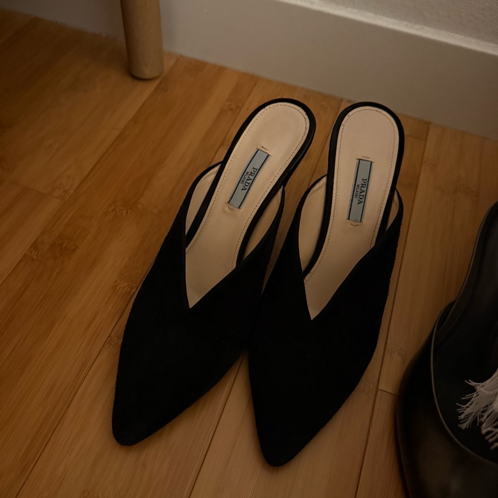Prada Black Suede Mules kitten heel - Picture 2 of 7